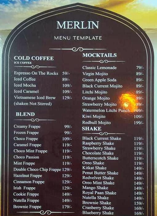 Menu at Merlin Cafe, Jaipur