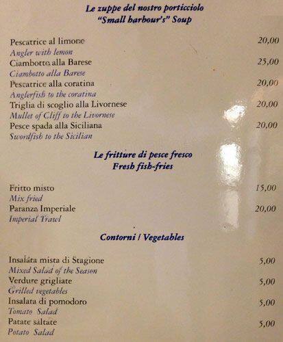 Menu di Acqua e Sale - la Paranza Imperiale 