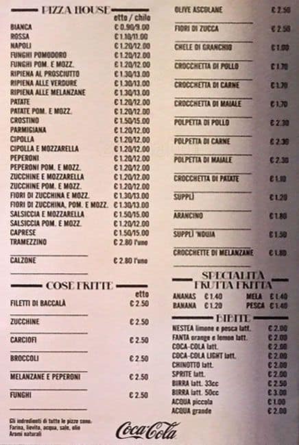 Menu di "Cose Fritte" Pizza al taglio 