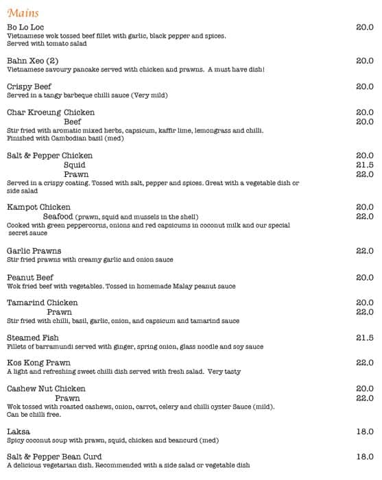 Menu at Mangosteen Restaurant, Tea Tree Gully