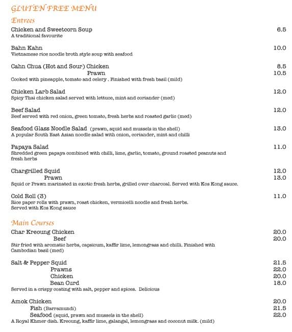 Menu at Mangosteen Restaurant, Tea Tree Gully