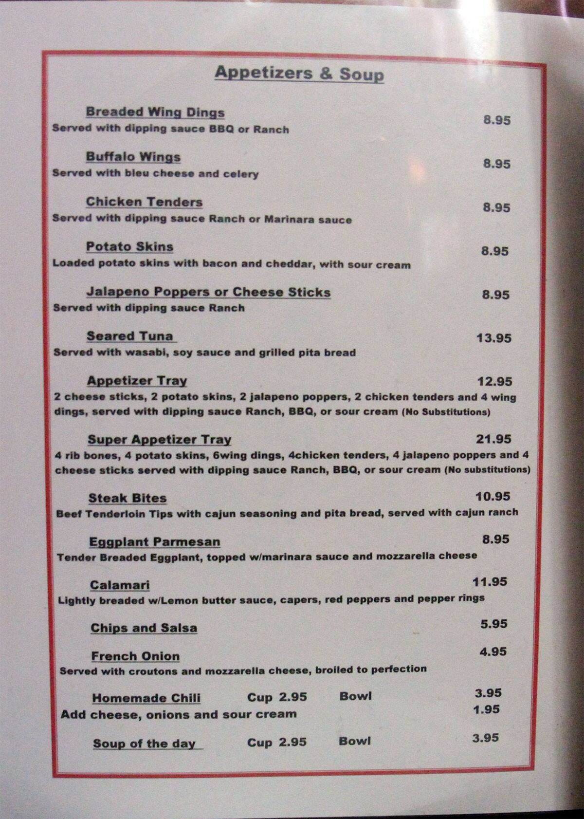 Engine House Pizza Pub Menu