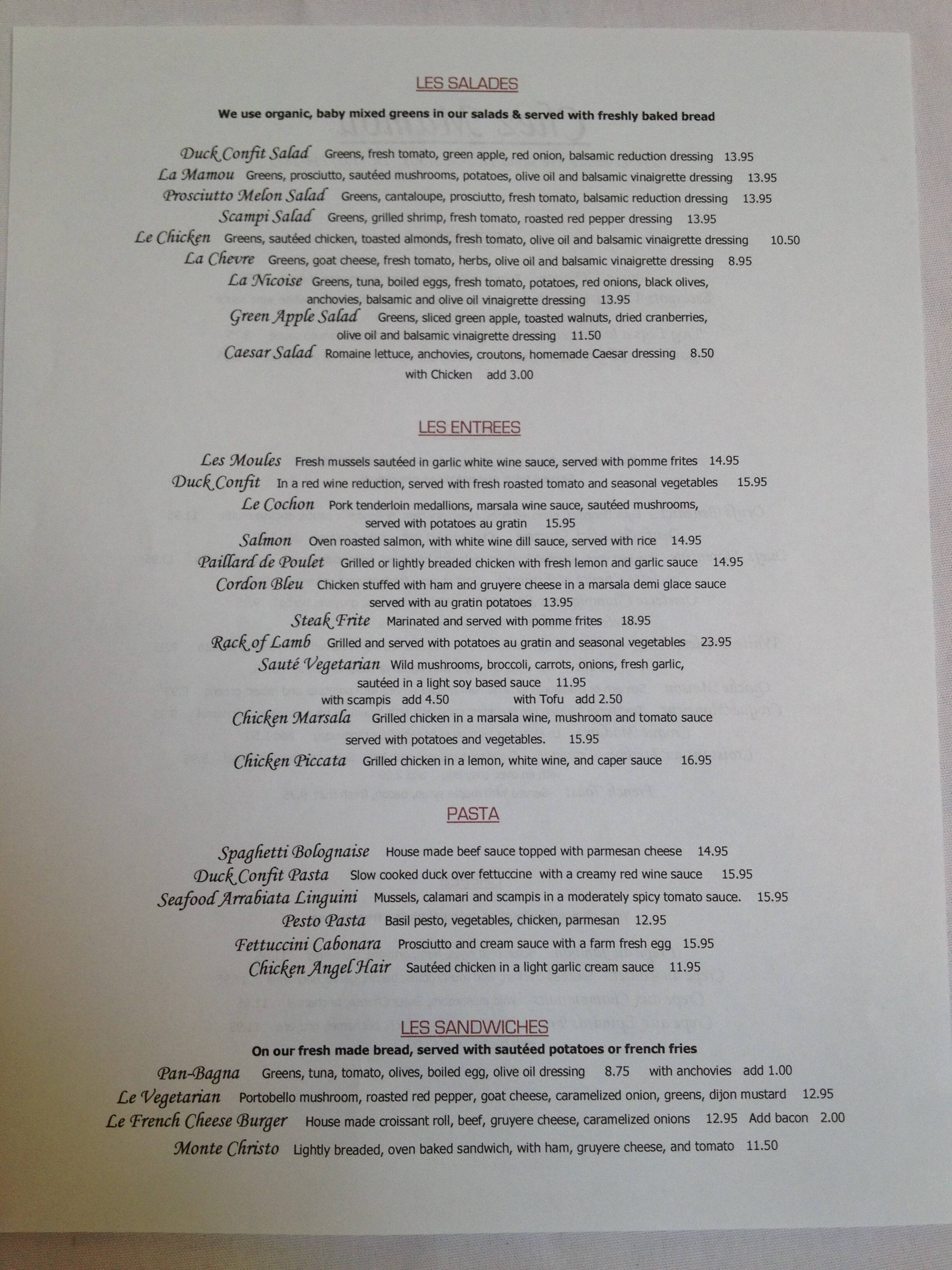 Chez Mamou French Cafe & Bakery Menu Urbanspoon/Zomato