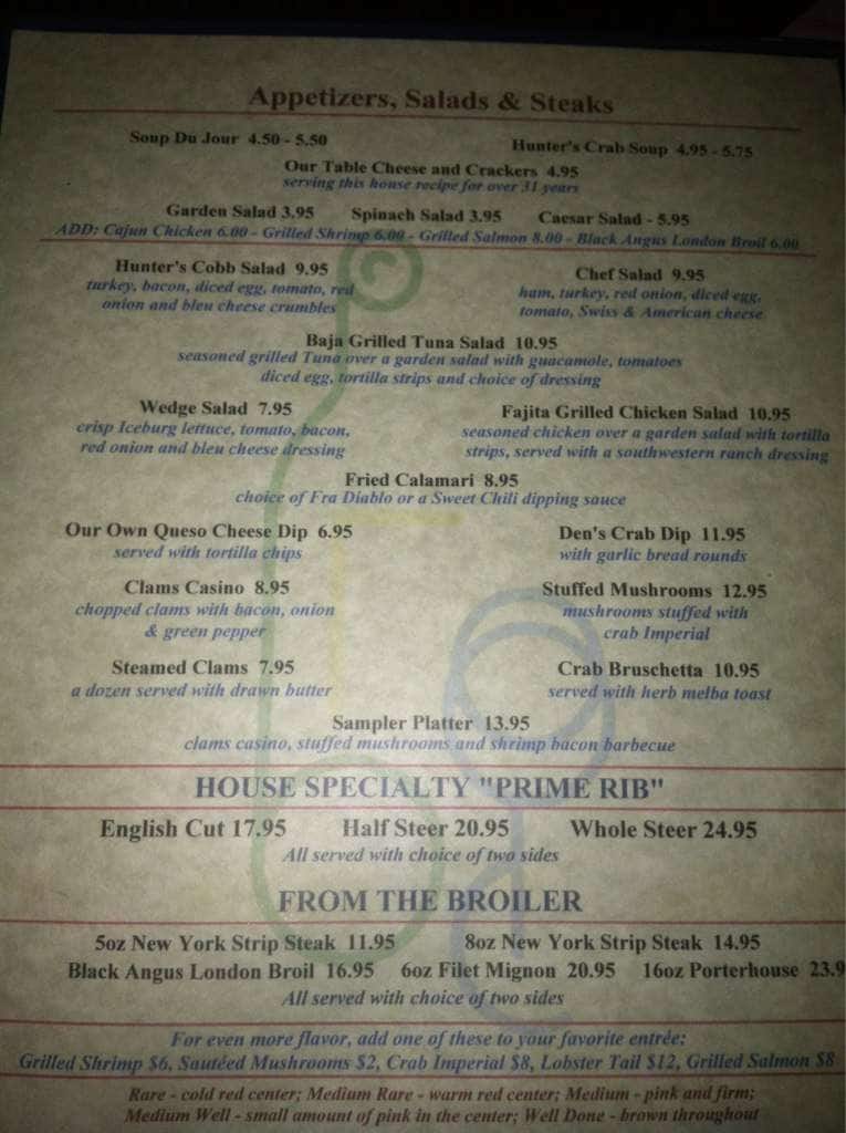 Hunter's Den Restaurant menu Urbanspoon/Zomato