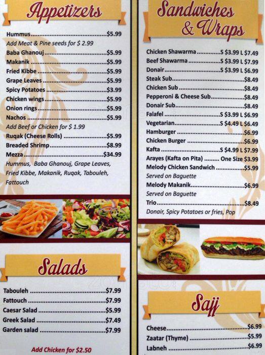 Melody Cafe Menu, Menu for Melody Cafe, Vanier, Ottawa Urbanspoon/Zomato