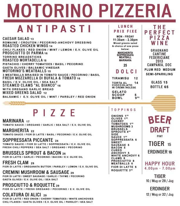 Motorino Menu, Menu for Motorino, Singapore River, Singapore - Zomato ...