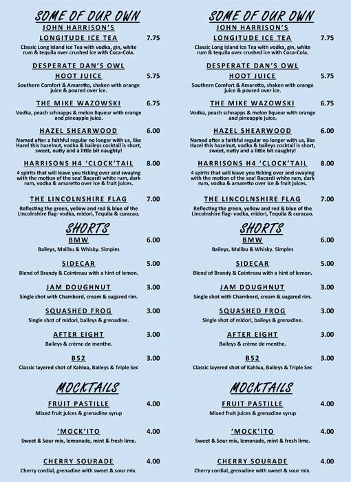 Menu at Harrisons Restaurant, BartonuponHumber