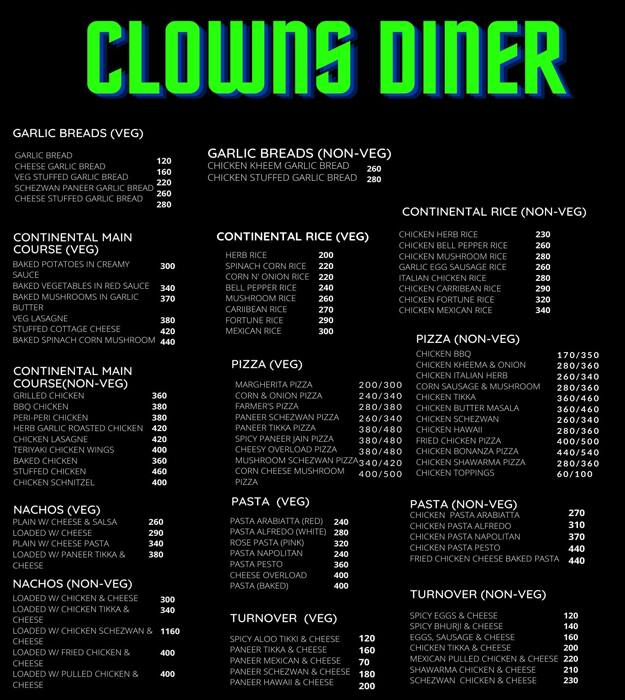 Menu Of Clowns Dinner, Andheri Lokhandwala, Andheri West, Mumbai