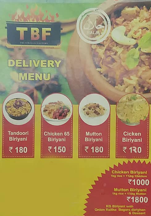 Biriyani Factory menu