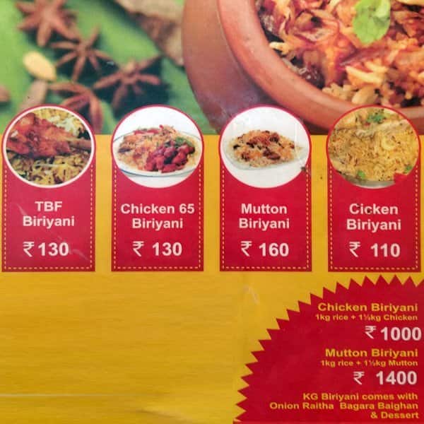 The Biryani Factory Menu, Menu for The Biryani Factory, Madhavaram