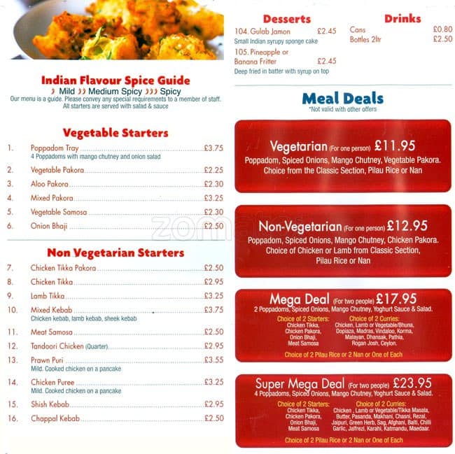 Indian Flavour menu