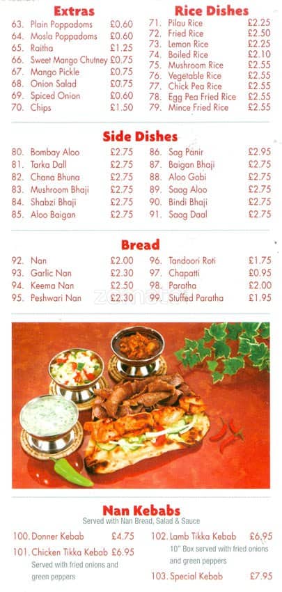 Indian Flavour menu
