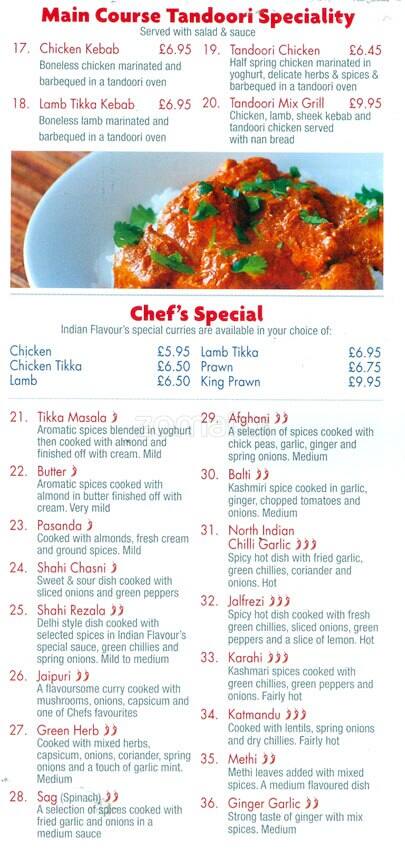 Indian Flavour menu