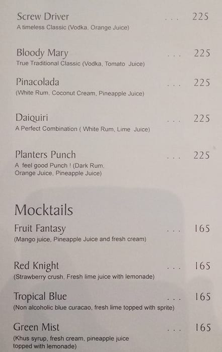 Tangerine menu