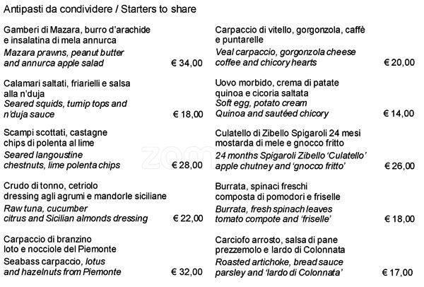 Menu da Bvlgari Ristorante, Milano