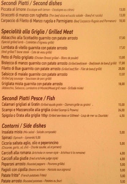 Menu di Ristorante All'arco Di San Calisto 