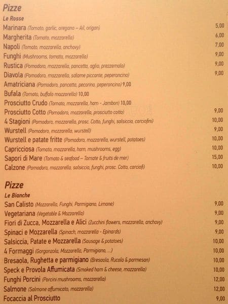 Menu di Ristorante All'arco Di San Calisto 