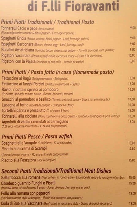 Menu di Ristorante All'arco Di San Calisto 