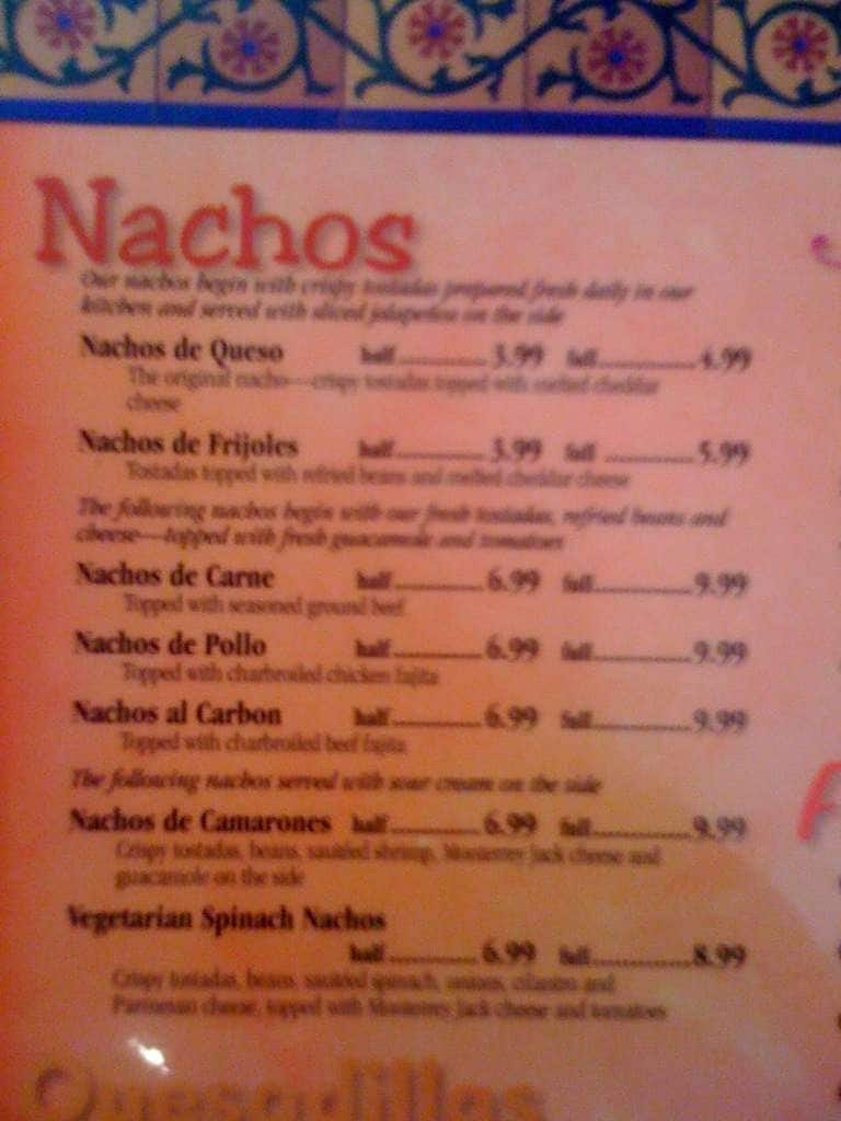 Menu at Mamacita's Restaurant, Fredericksburg