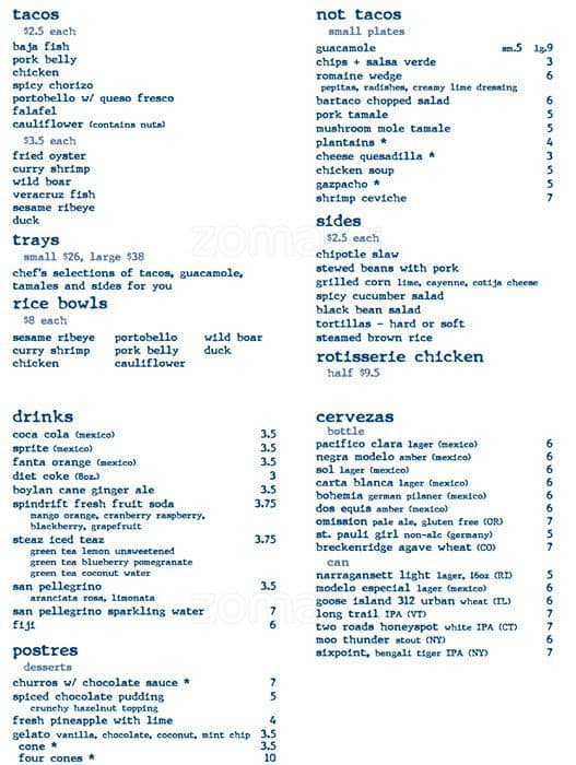 Bartaco Hyde Park Menu, Menu for Bartaco Hyde Park, Hyde Park, Tampa