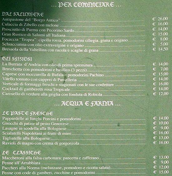 la taverna del borgo antico menu