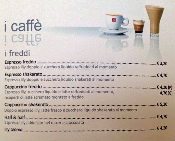 Menu di Espressamente Illy 