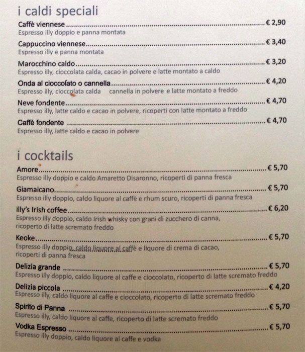 Menu di Espressamente Illy 