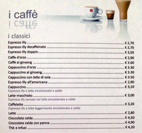 Menu di Espressamente Illy 