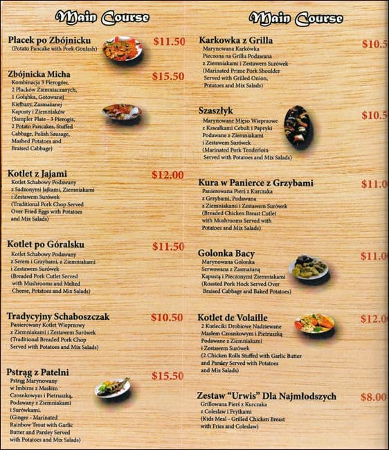 Menu at Bacowka Restaurant, Schaumburg