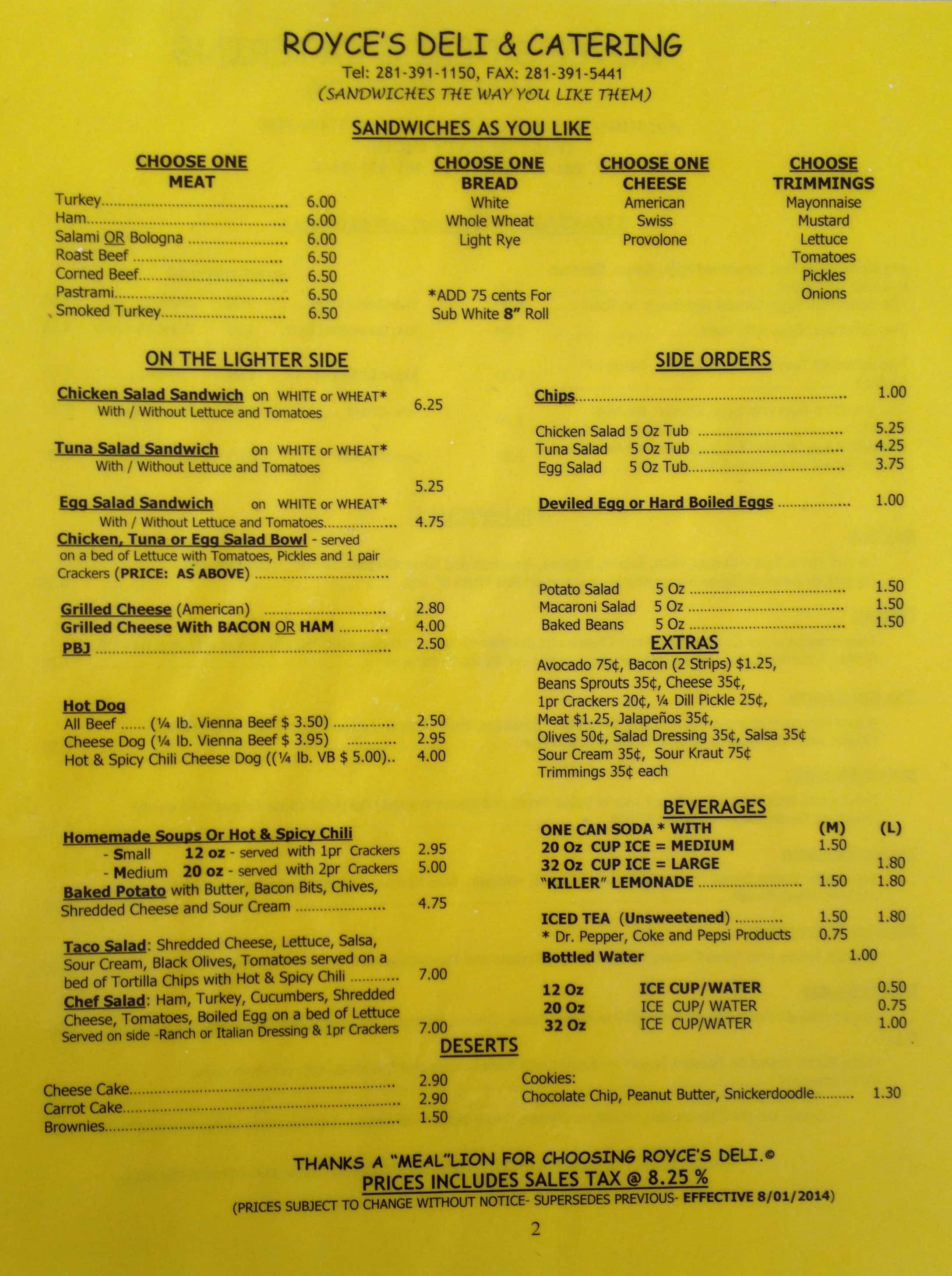 Royce's Deli Menu, Menu for Royce's Deli, Katy, Houston Urbanspoon/Zomato