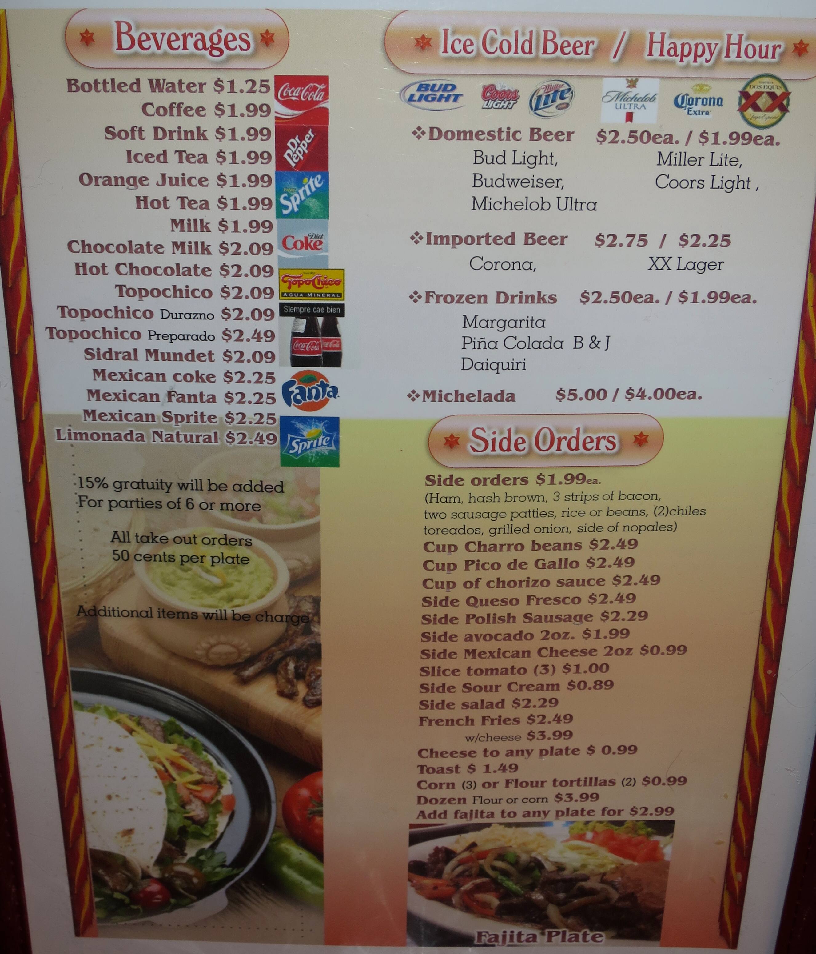 Menu at Zamoras Restaurant, McAllen, N 23rd St