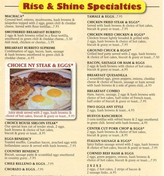 Menu at Mr. Egg restaurant, Denver