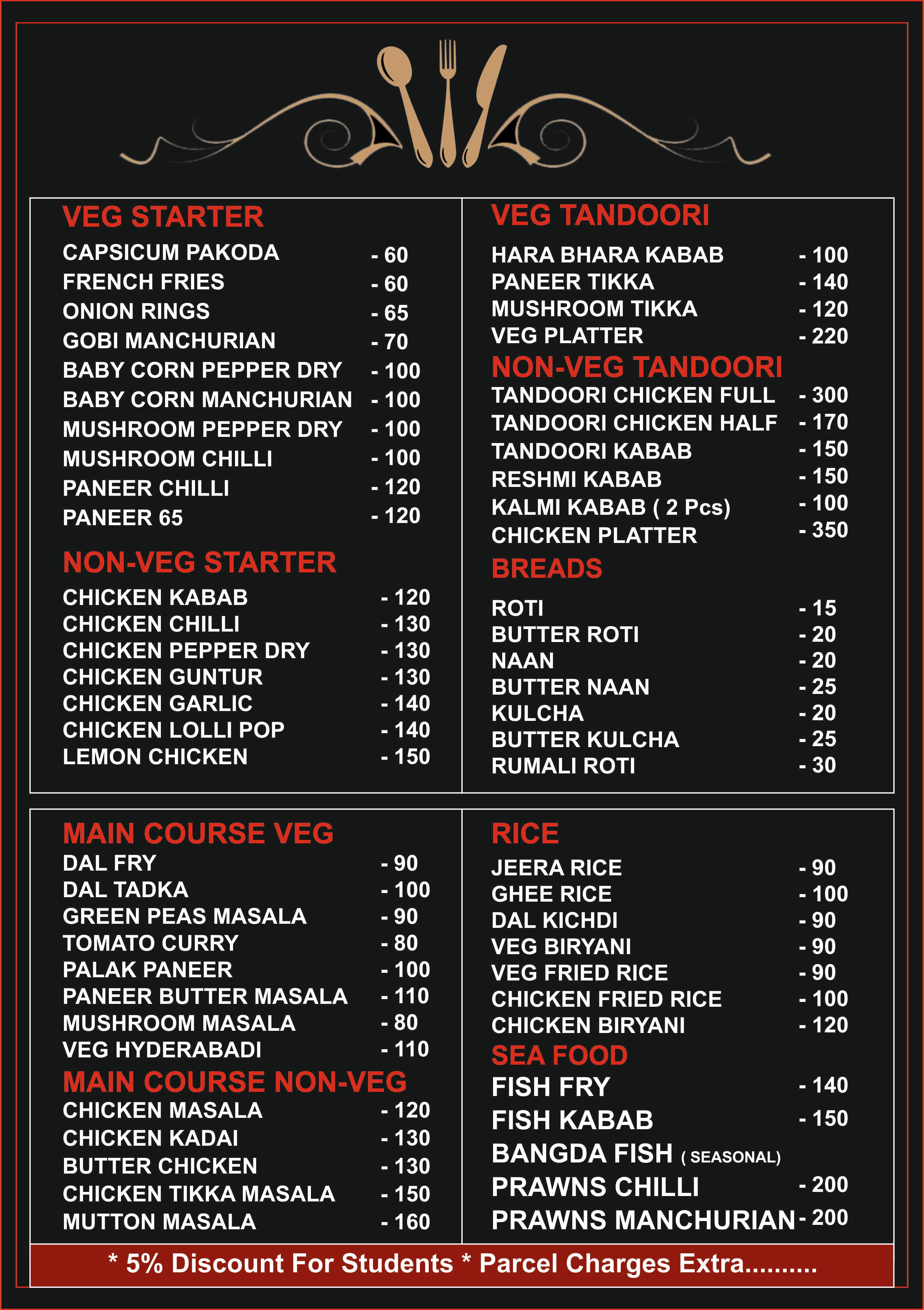 U Turn Paradise Menu, Menu For U Turn Paradise, Yelahanka, Bangalore 