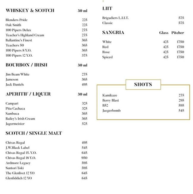 Gymkhana 91 Bar & Kitchen menu