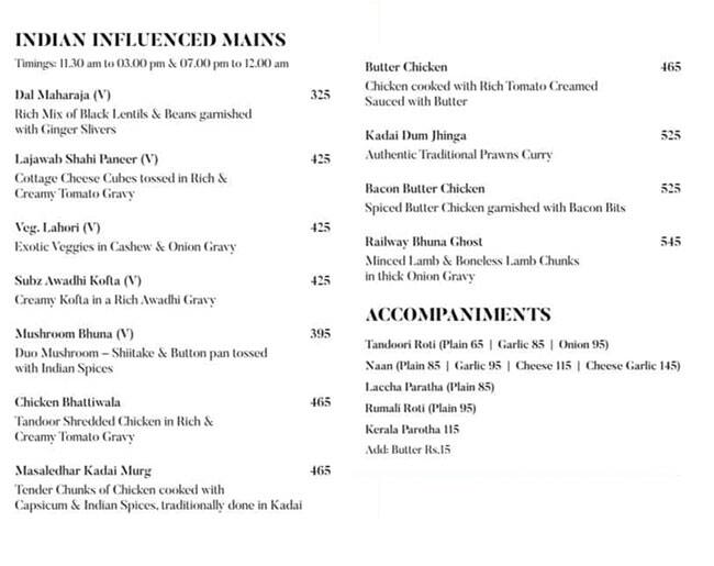 Gymkhana 91 Bar & Kitchen menu