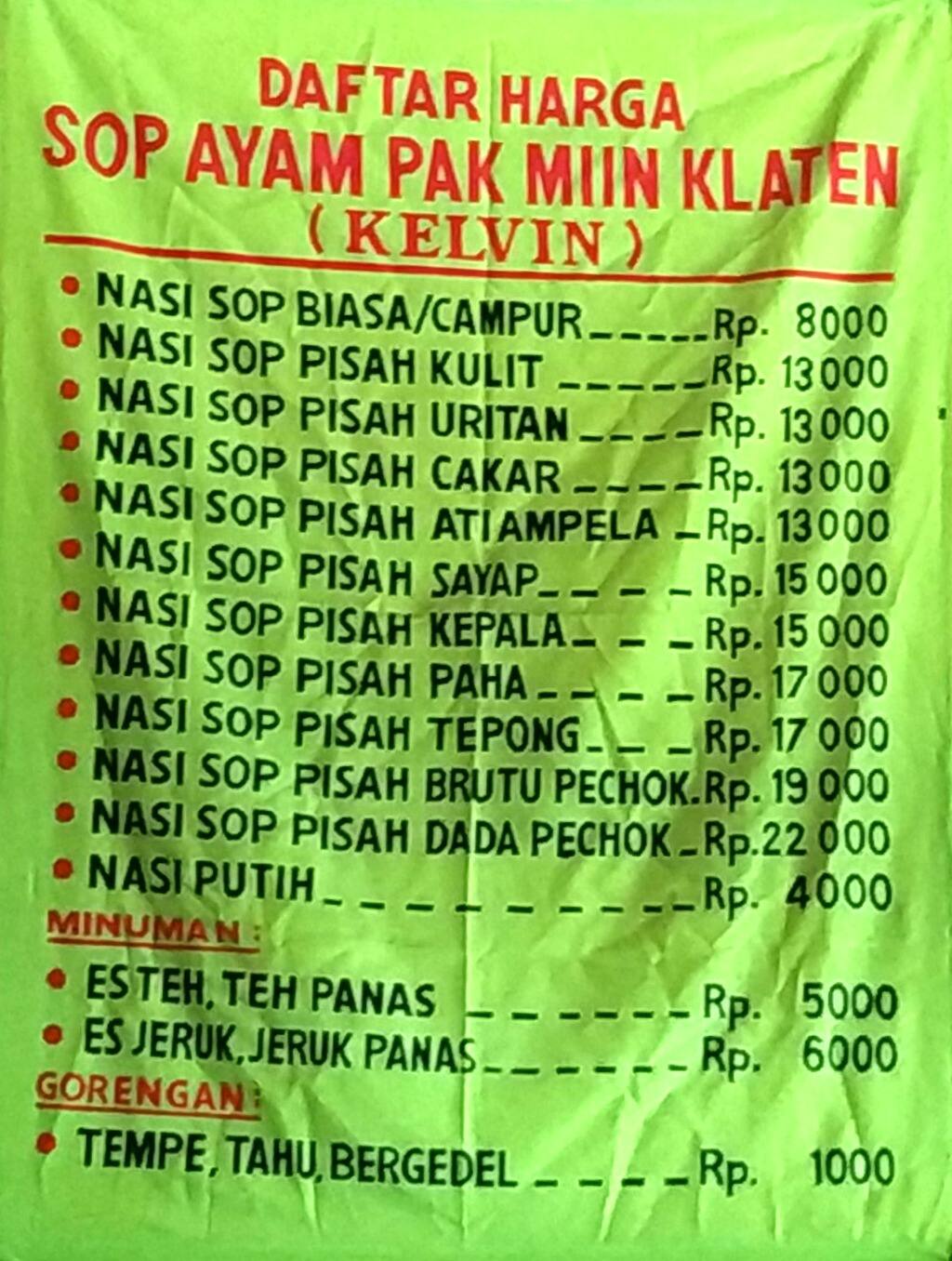 Sop Ayam Mbah Min Klaten Menü Sop Ayam Mbah Min Klaten Kec