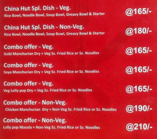 China Hut menu