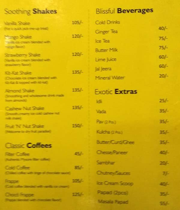 Idli Hut menu