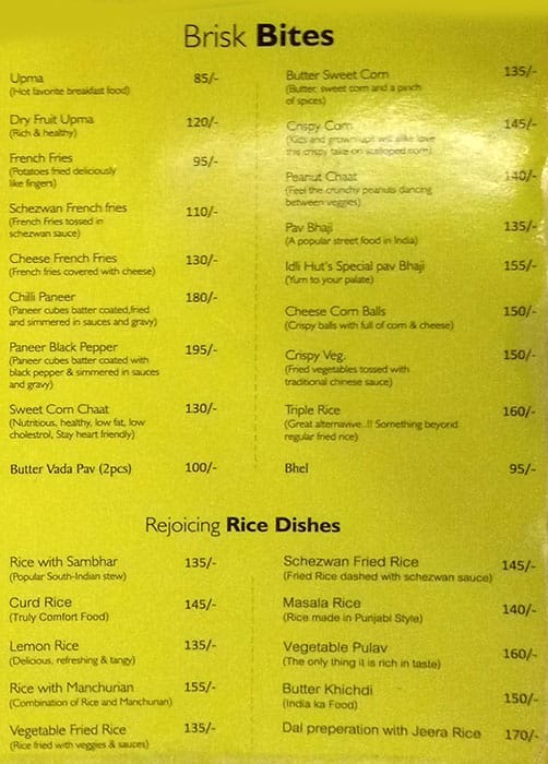 Idli Hut menu