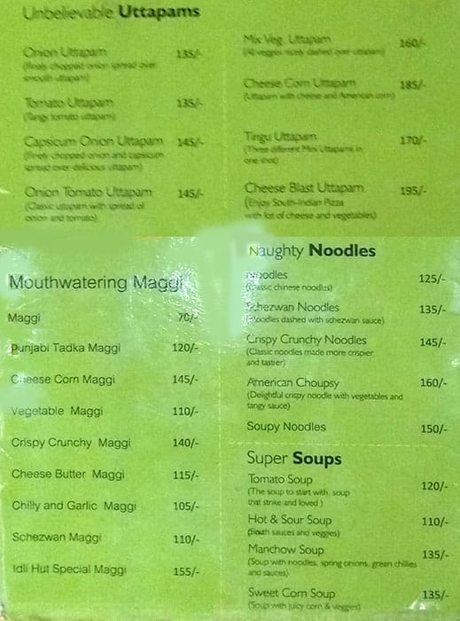 Idli Hut menu
