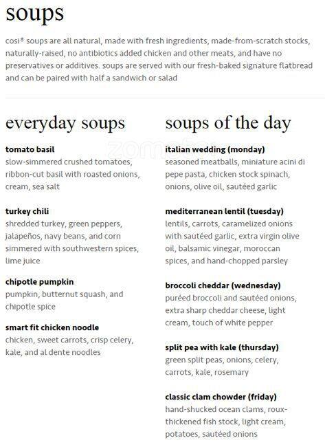 Menu at Cosi cafe, Jersey City, 535 Washington Blvd
