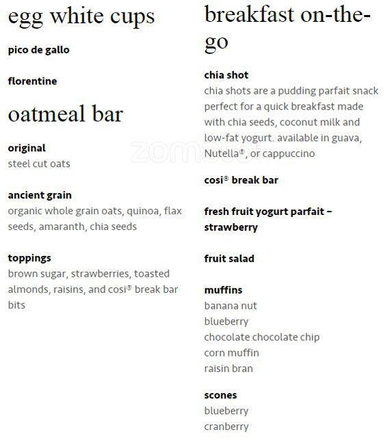 Menu at Cosi cafe, Jersey City, 535 Washington Blvd