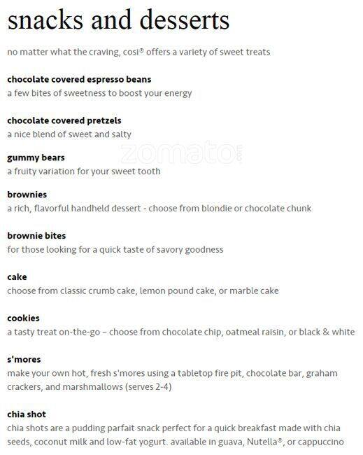 Menu at Cosi cafe, Jersey City, 535 Washington Blvd