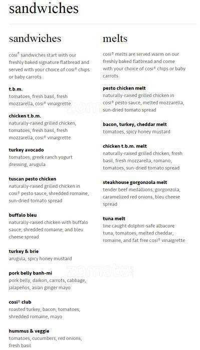 Menu at Cosi cafe, Jersey City, 535 Washington Blvd