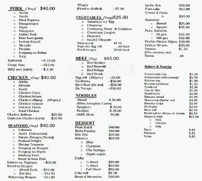 Godo's Bakery & Restaurant Menu Urbanspoon/Zomato