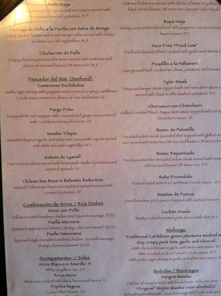 Carta de Mambo Tea House