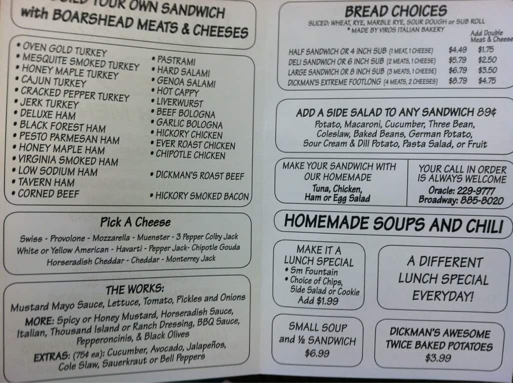 Dickman's Meat & Deli Menu Urbanspoon/Zomato