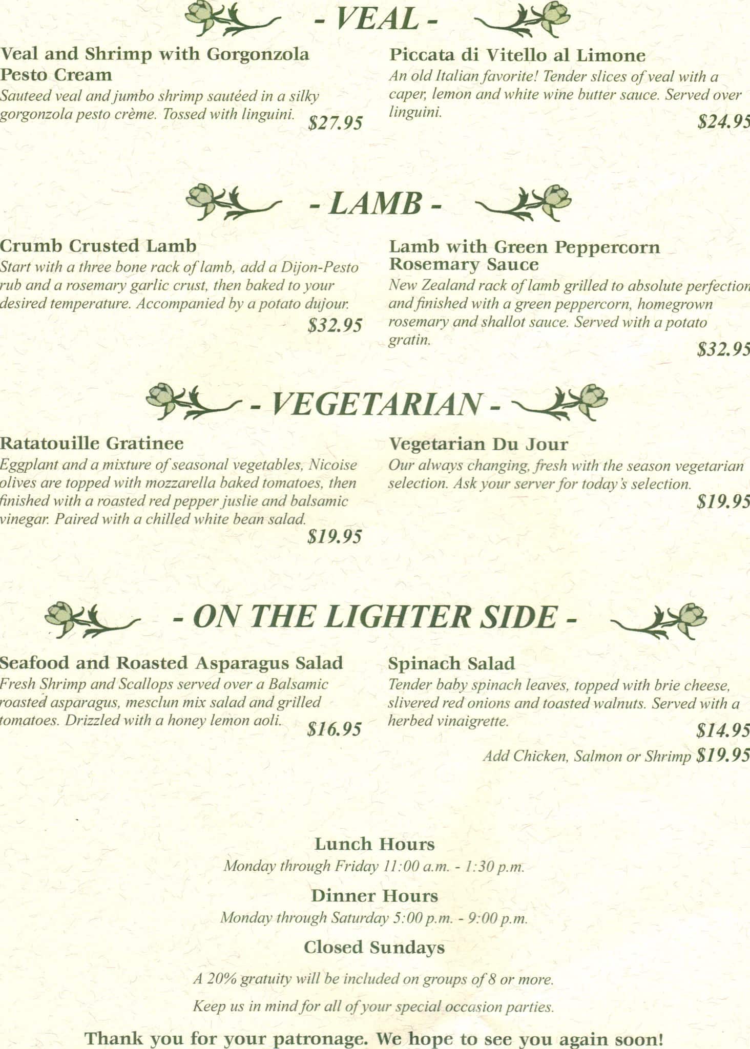 Menu at The Outside Inn steakhouse, Sierra Vista