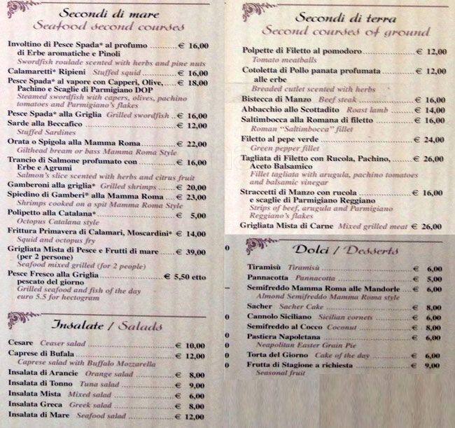 Menu di Mamma Roma 