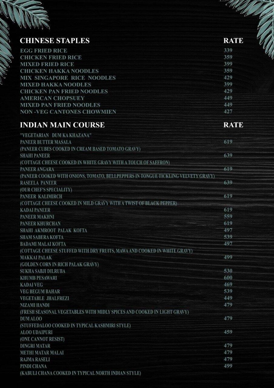 The Spice Route menu